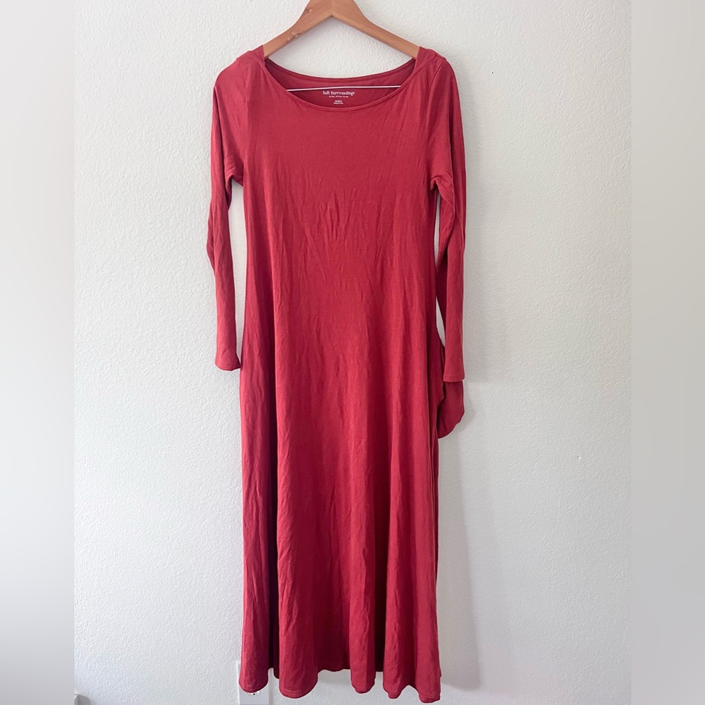Soft Surroundings Pima Cotton Modal Rust Red Maxi Dress Sz M